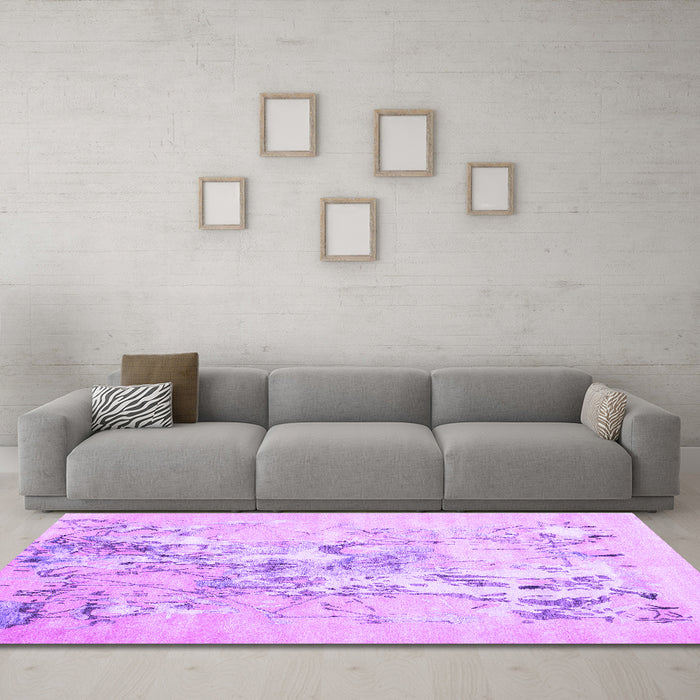 Machine Washable Abstract Purple Contemporary Area Rugs in a Living Room, wshcon2278pur