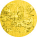 Round Abstract Yellow Contemporary Rug, con2278yw