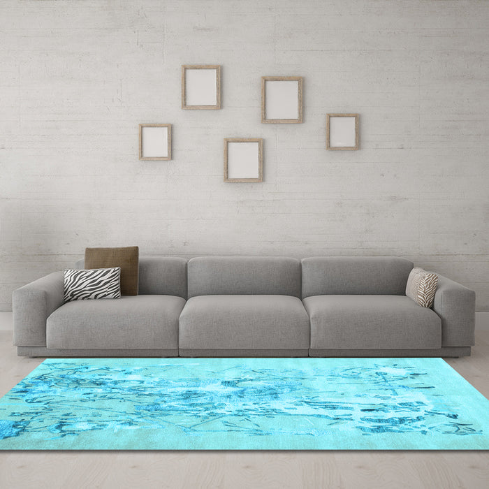 Machine Washable Abstract Light Blue Contemporary Rug in a Living Room, wshcon2278lblu