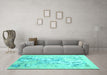 Machine Washable Abstract Turquoise Contemporary Area Rugs in a Living Room,, wshcon2278turq