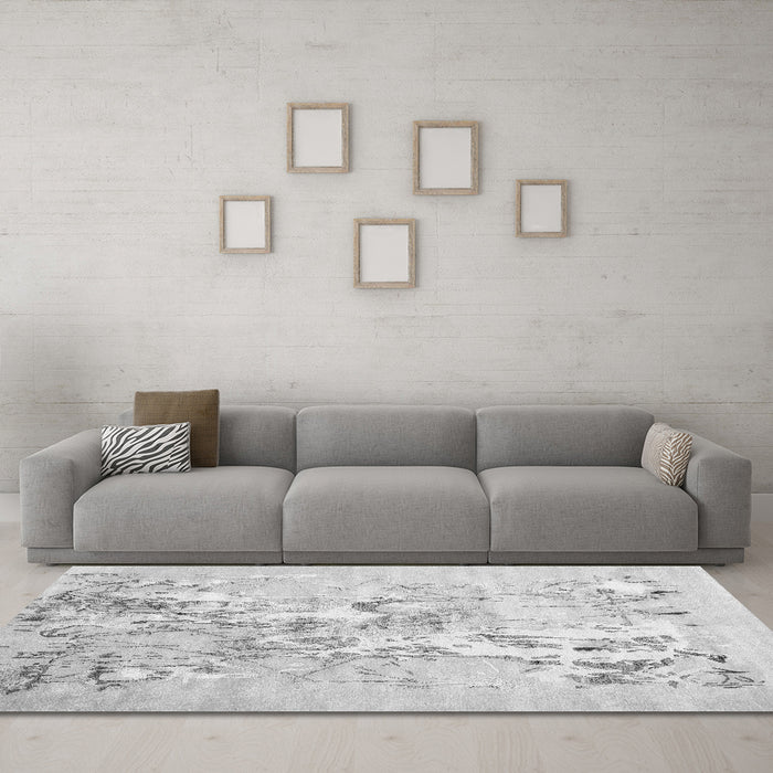 Machine Washable Abstract Gray Contemporary Rug in a Living Room,, wshcon2278gry
