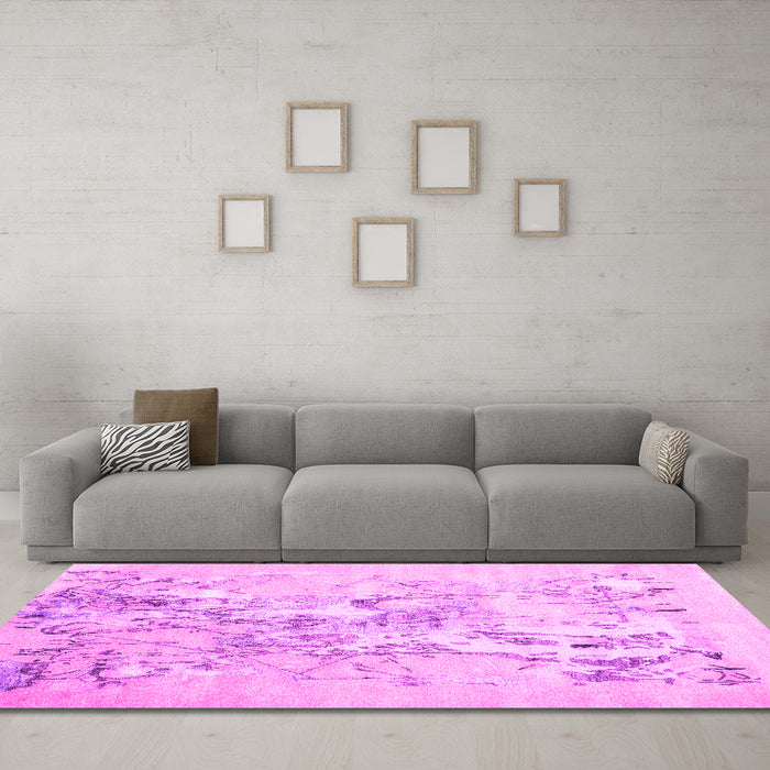 Machine Washable Abstract Pink Contemporary Rug in a Living Room, wshcon2278pnk