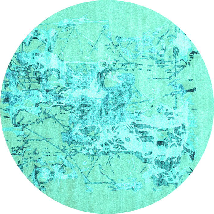 Round Abstract Turquoise Contemporary Rug, con2278turq