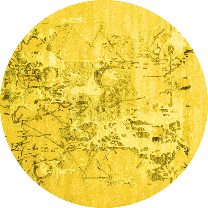 Round Machine Washable Abstract Yellow Contemporary Rug, wshcon2278yw