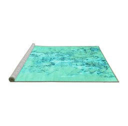 Sideview of Machine Washable Abstract Turquoise Contemporary Area Rugs, wshcon2278turq