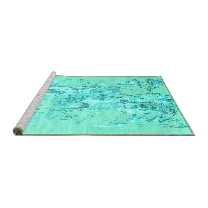 Sideview of Machine Washable Abstract Turquoise Contemporary Area Rugs, wshcon2278turq
