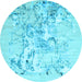 Round Abstract Light Blue Contemporary Rug, con2278lblu