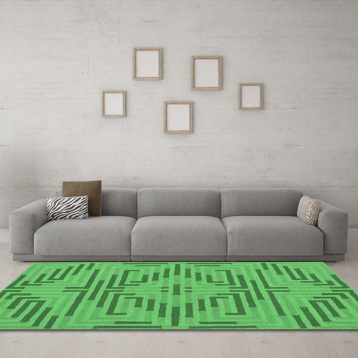 Machine Washable Abstract Emerald Green Contemporary Area Rugs in a Living Room,, wshcon2279emgrn