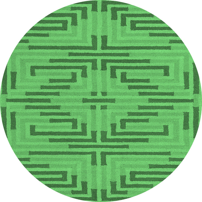 Round Machine Washable Abstract Emerald Green Contemporary Area Rugs, wshcon2279emgrn