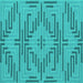 Square Machine Washable Abstract Turquoise Contemporary Area Rugs, wshcon2279turq