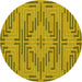 Round Machine Washable Abstract Yellow Contemporary Rug, wshcon2279yw