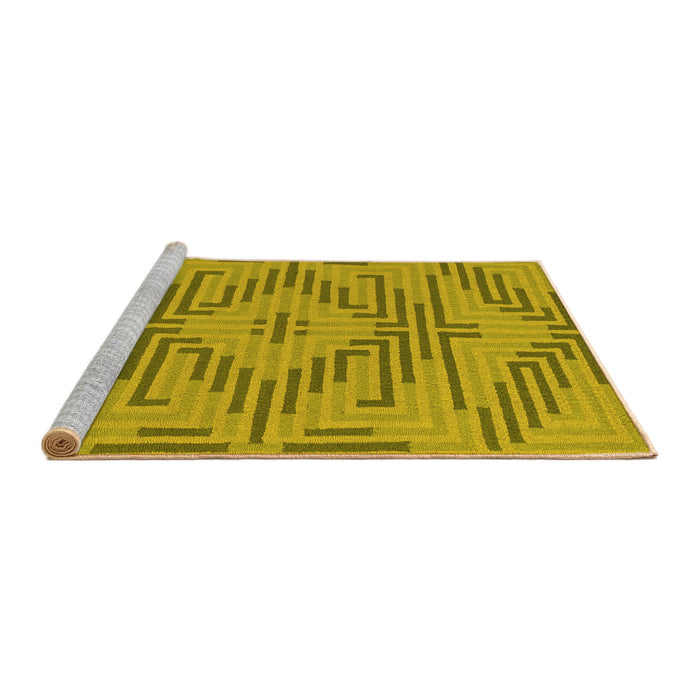 Sideview of Machine Washable Abstract Yellow Contemporary Rug, wshcon2279yw