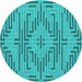 Round Machine Washable Abstract Turquoise Contemporary Area Rugs, wshcon2279turq