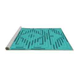 Sideview of Machine Washable Abstract Turquoise Contemporary Area Rugs, wshcon2279turq