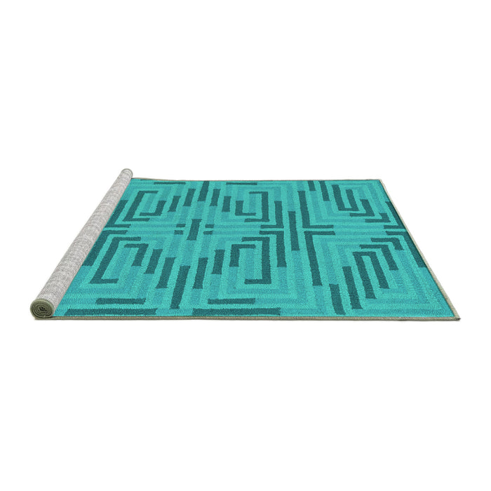 Sideview of Machine Washable Abstract Turquoise Contemporary Area Rugs, wshcon2279turq