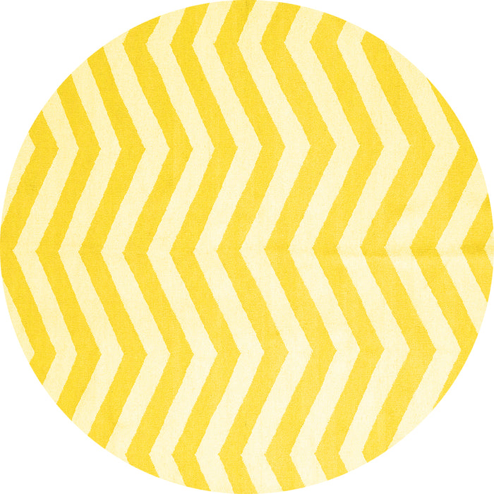 Round Machine Washable Solid Yellow Modern Rug, wshcon2280yw
