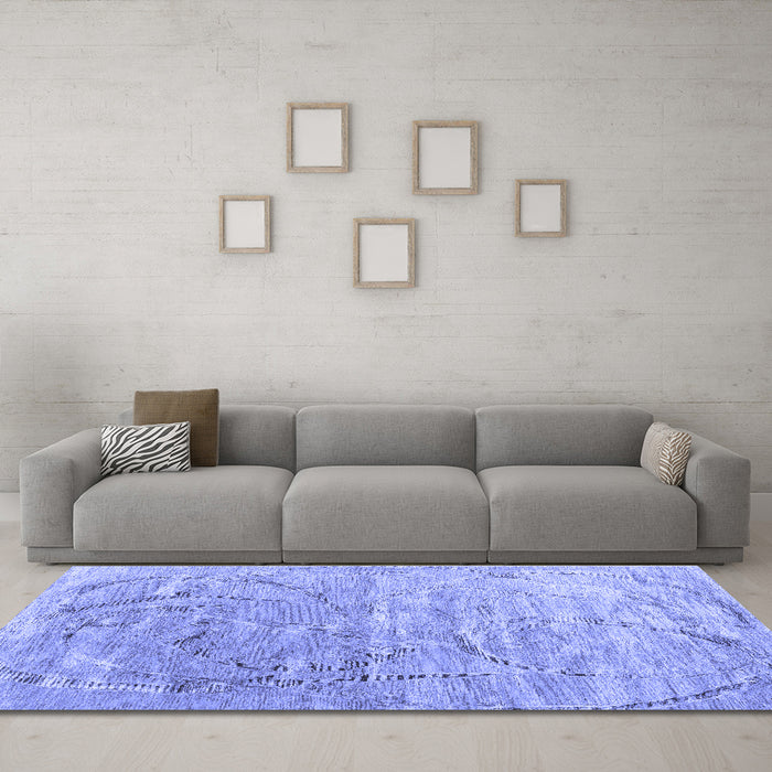 Machine Washable Abstract Blue Contemporary Rug in a Living Room, wshcon2281blu