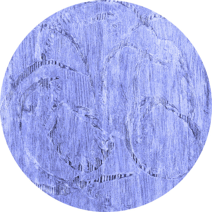 Round Machine Washable Abstract Blue Contemporary Rug, wshcon2281blu