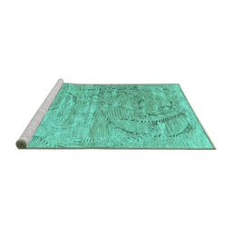 Sideview of Machine Washable Abstract Turquoise Contemporary Area Rugs, wshcon2281turq