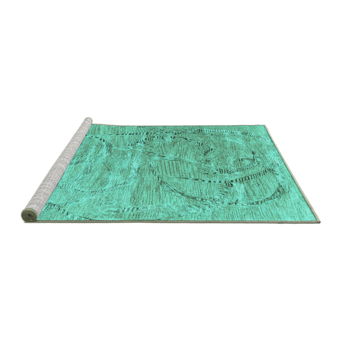 Sideview of Machine Washable Abstract Turquoise Contemporary Area Rugs, wshcon2281turq