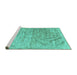 Sideview of Machine Washable Abstract Turquoise Contemporary Area Rugs, wshcon2281turq