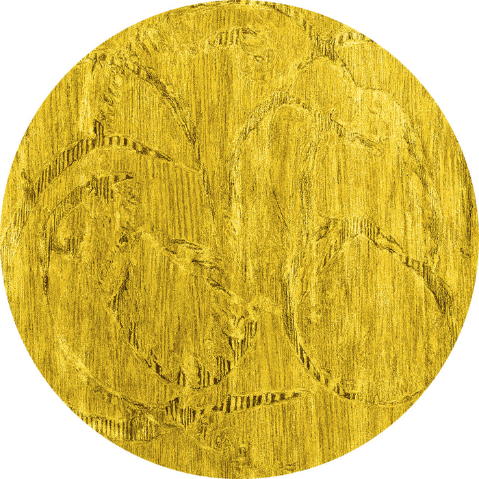 Round Machine Washable Abstract Yellow Contemporary Rug, wshcon2281yw