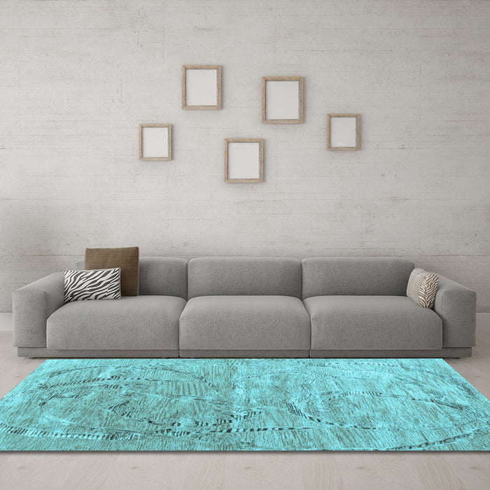 Machine Washable Abstract Light Blue Contemporary Rug in a Living Room, wshcon2281lblu