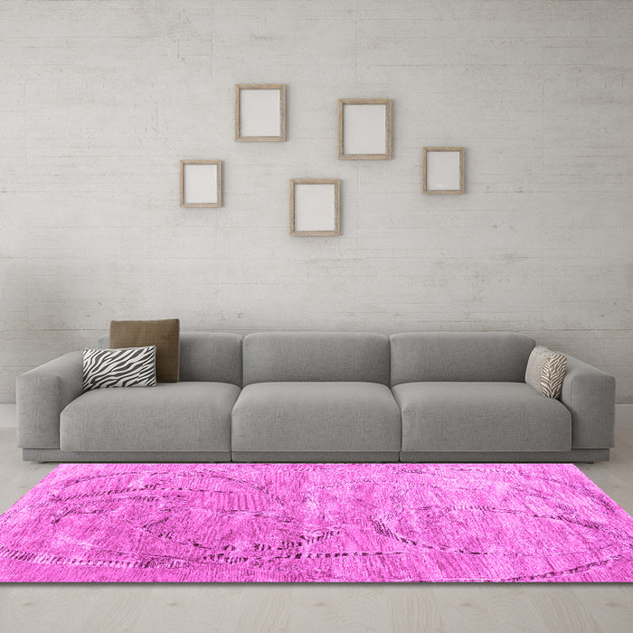 Machine Washable Abstract Pink Contemporary Rug in a Living Room, wshcon2281pnk