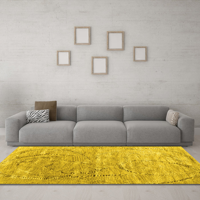 Machine Washable Abstract Yellow Contemporary Rug in a Living Room, wshcon2281yw