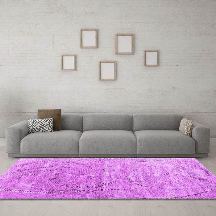 Machine Washable Abstract Purple Contemporary Area Rugs in a Living Room, wshcon2281pur
