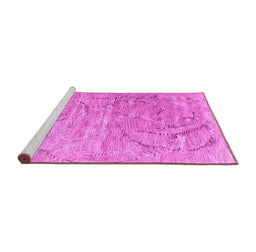 Sideview of Machine Washable Abstract Pink Contemporary Rug, wshcon2281pnk