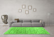 Machine Washable Abstract Green Contemporary Area Rugs in a Living Room,, wshcon2281grn