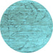 Round Abstract Light Blue Contemporary Rug, con2281lblu