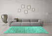 Machine Washable Abstract Turquoise Contemporary Area Rugs in a Living Room,, wshcon2281turq