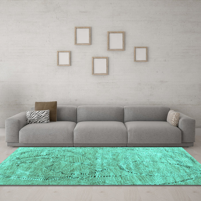 Machine Washable Abstract Turquoise Contemporary Area Rugs in a Living Room,, wshcon2281turq
