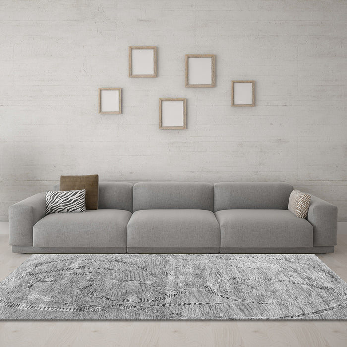 Machine Washable Abstract Gray Contemporary Rug in a Living Room,, wshcon2281gry