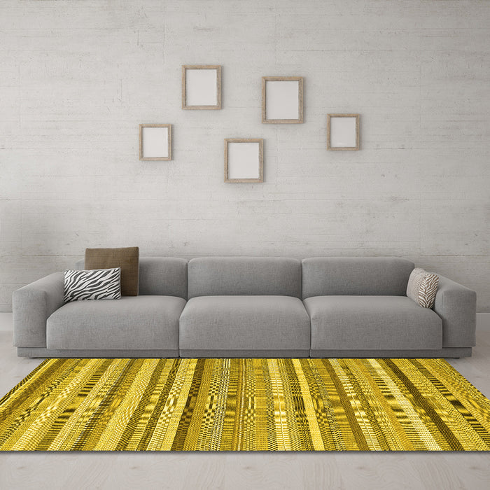 Machine Washable Abstract Yellow Contemporary Rug in a Living Room, wshcon2282yw