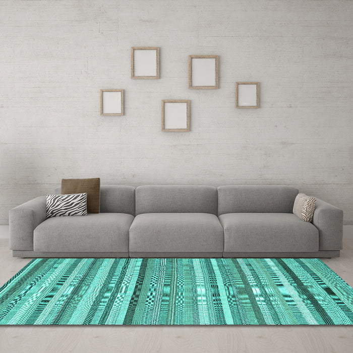 Machine Washable Abstract Turquoise Contemporary Area Rugs in a Living Room,, wshcon2282turq