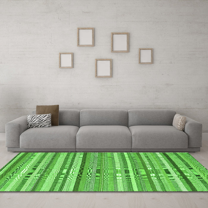 Machine Washable Abstract Green Contemporary Area Rugs in a Living Room,, wshcon2282grn