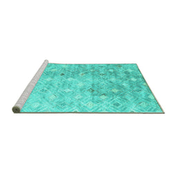 Sideview of Machine Washable Abstract Turquoise Contemporary Area Rugs, wshcon2283turq