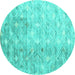 Round Machine Washable Abstract Turquoise Contemporary Area Rugs, wshcon2283turq