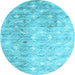 Round Machine Washable Abstract Light Blue Contemporary Rug, wshcon2283lblu