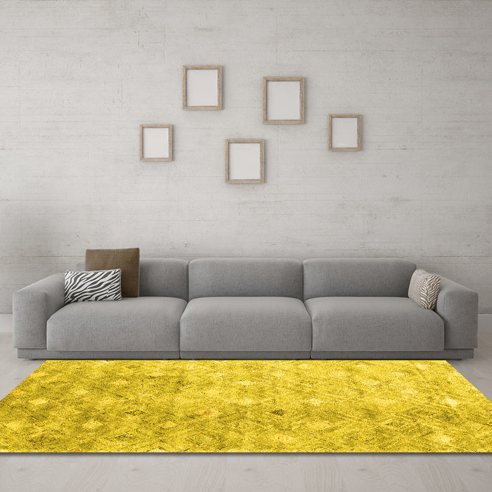 Machine Washable Abstract Yellow Contemporary Rug in a Living Room, wshcon2283yw