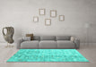 Machine Washable Abstract Turquoise Contemporary Area Rugs in a Living Room,, wshcon2283turq