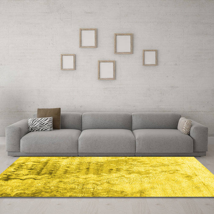 Machine Washable Abstract Yellow Contemporary Rug in a Living Room, wshcon2284yw