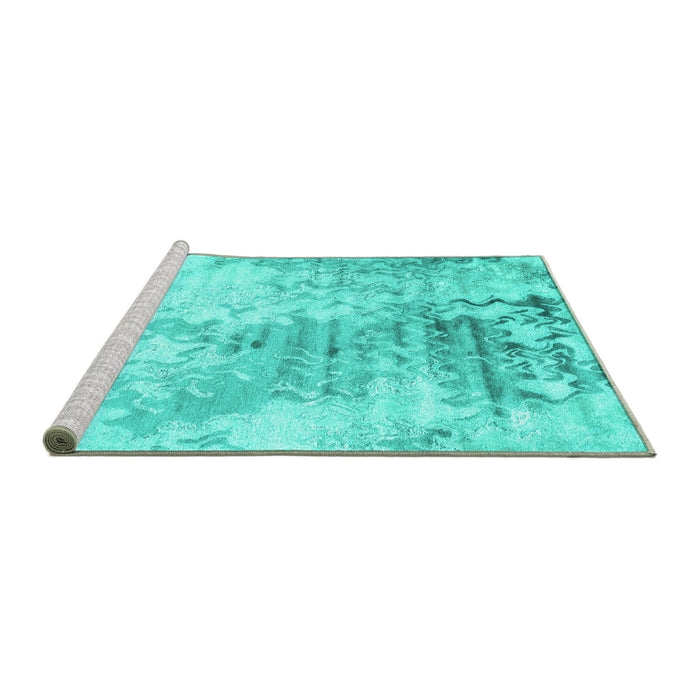 Sideview of Machine Washable Abstract Turquoise Contemporary Area Rugs, wshcon2284turq