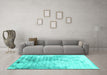 Machine Washable Abstract Turquoise Contemporary Area Rugs in a Living Room,, wshcon2284turq