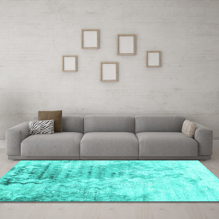 Machine Washable Abstract Turquoise Contemporary Area Rugs in a Living Room,, wshcon2284turq