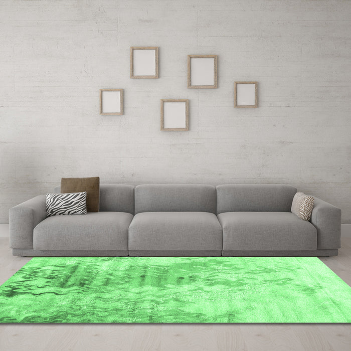 Machine Washable Abstract Emerald Green Contemporary Area Rugs in a Living Room,, wshcon2284emgrn