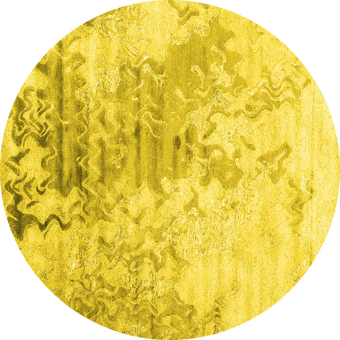 Round Machine Washable Abstract Yellow Contemporary Rug, wshcon2284yw